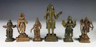 Great Group of 6 Antique Indian India Bronze Statues 7