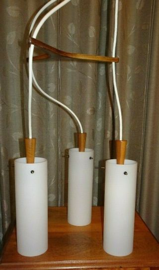 1960’s Holmegaard Danish Modern Denmark Cased Glass Teak Hanging Lamp Light