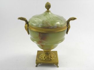 Antique Early 20th Century Green Onyx & Gilt Metal Pot Pourri Vase Pot French