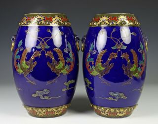 Fabulous Antique Japanese Porcelain Vases With Creatures By Fukagawa