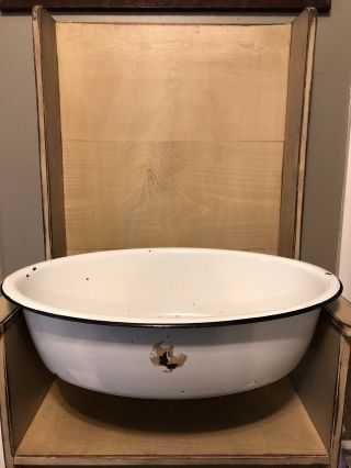 Vintage Porcelain Enamel Baby Bath Tub Wash Basin Large Oval White 25 X 18 X 7