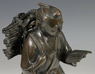 Antique Japanese Bronze Okimono Statue of Standing Figure 5