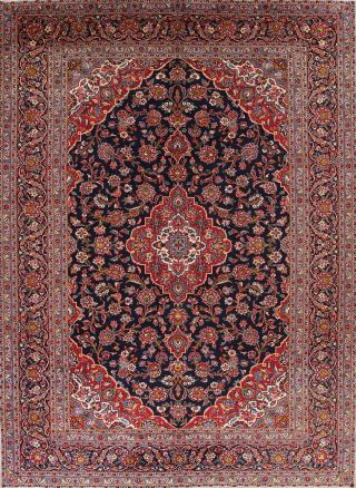 Vintage Navy Blue & Red Traditional Floral Persian Large Rug Oriental Wool 10x13