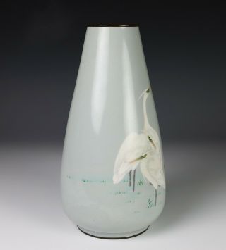 Large Antique Japanese Wireless Cloisonne Vase with Cranes 2