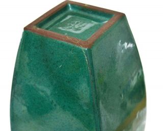 Chinese Teal Green Color Enamel Yixing Zisha Pottery Square Vase Lion Ears 鐵畫軒製 11