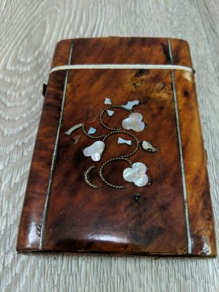 Vintage Tortoise Shell & Mother Of Pearl Victorian Card Case Ca 1800 