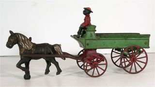 1920s Cast Iron Black Americana Horse Drawn Farm / Beer Wagon Toy By Kenton Toys