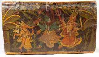 Antique 19th C Indian Mughal Marriage Dowry Box Krishna Hindu Gods Tiger Bird 5