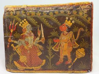 Antique 19th C Indian Mughal Marriage Dowry Box Krishna Hindu Gods Tiger Bird 6