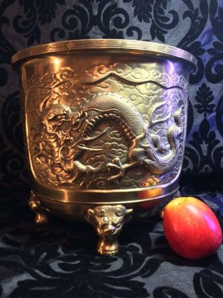 Impressive Rare Large Antique Chinese Bronze Dragon Pot Planter 10 " X 11 " Qing