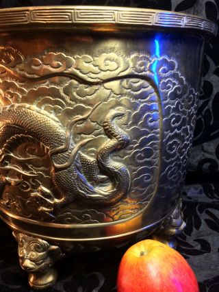 impressive rare large antique Chinese bronze dragon pot planter 10 