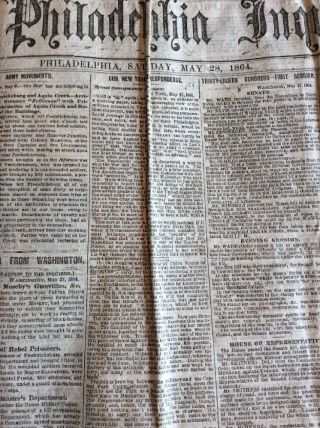 Philadelphia Newspaper Civil War 5/28 1864 Sherman Flanks Altoona Johnston Lee 3