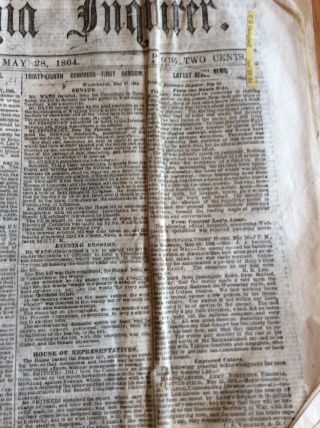 Philadelphia Newspaper Civil War 5/28 1864 Sherman Flanks Altoona Johnston Lee 4