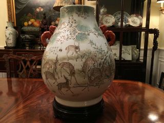 A Large and Important Qing Dynasty 100 Deer Famille Rose Zun Vase,  Marked. 12