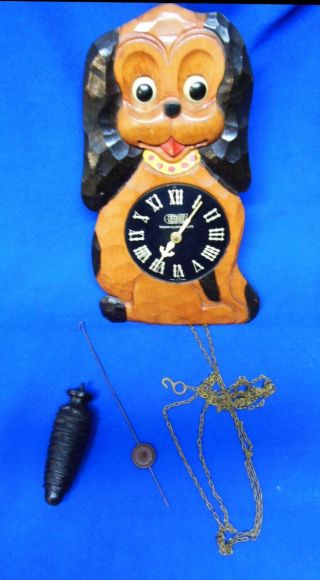 Vintage Tezuka Poppo Japan Wooden Moving Eye Dog Wall Cock Pendulum