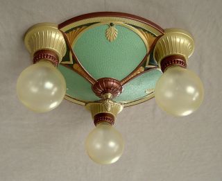Hp Art Deco Flush Mount Ceiling Light Fixture Ca 1930 Restored With 6 Bulbs