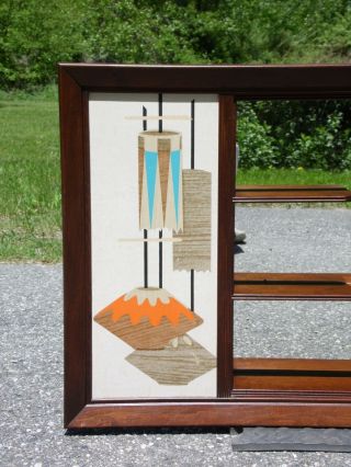 Vintage Mid Century Modern Framed Mirror Shadow Box Shelves Illinois Moulding Co 11