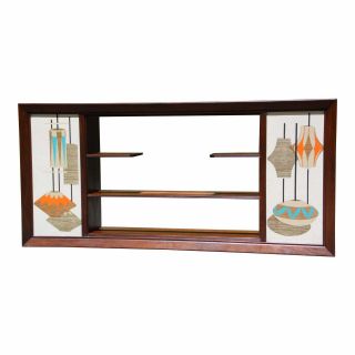 Vintage Mid Century Modern Framed Mirror Shadow Box Shelves Illinois Moulding Co
