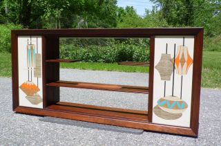 Vintage Mid Century Modern Framed Mirror Shadow Box Shelves Illinois Moulding Co 6