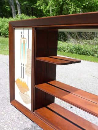 Vintage Mid Century Modern Framed Mirror Shadow Box Shelves Illinois Moulding Co 8