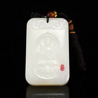 Chinese Natural Hetian Jade Kwan - Yin Pendant W Certificate