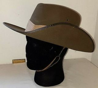 Vintage Aukbra Australian Army Officer Military Slouch hat w/ chin strap 7 1/4 2