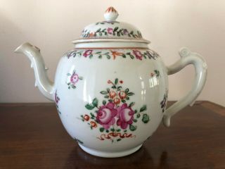 Large Chinese Export Porcelain Hand Painted Teapot With Lid Rose Famille