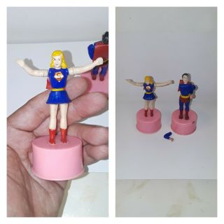 Vintage Kohner Bros Superman & Supergirl Push Puppets Hanna Barbera 1960 