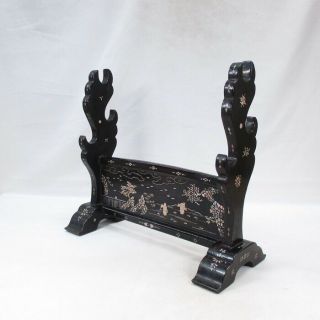 G328: Japanese Old Lacquered Sword Rack With Very Good Inlaid Mother - Of - Pearl