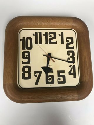 Mid Century Modern George Nelson Howard Miller Square Wooden Wall Clock 1960s