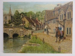 Vintage Old Painting Oil Wiltshire Landscape Signed 1977