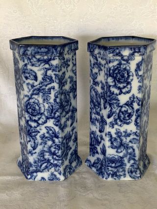 Gorgeous Antique Flow Blue “cavendish” 11” Vases