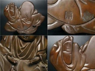 BOS121 Japanese old Bronze Boy statue ornament signed okimono Figures karako 9