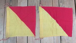 Vintage Wwii Us Navy Pair Military Signal Flags Nautical Red/gold Great Display