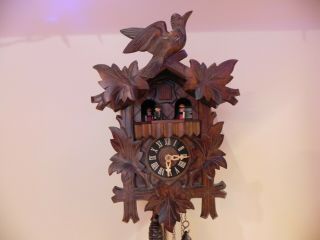 Vintage Cuckoo Clock Black Forest Bird With Rotating People Germany Medium