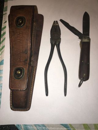 Vintage Us Signal Corps U.  S.  Army Ulster Knife Diamalloy Plyers / Leather Pouch