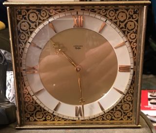 Vintage Heavy Brass Chiming Desk Clock Junghans Meister Germany Decorated Face