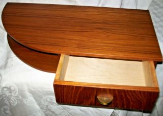 Danish Modern Mid Century Teak Wall Shelf Drawer Wood Hanging Mod 3