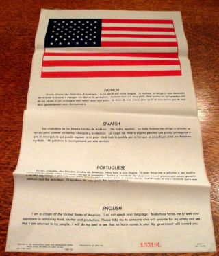 1960 U.  S.  Air Force Issued Blood Chit - - Latin America
