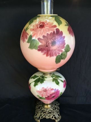 Victorian Floral Gone With The Wind Parlor Lamp Electrified 3 Position C.  1890