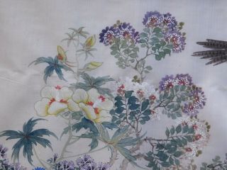 Antique Chinese Silk Painting 2 Roosters and Birds,  Stamped ZhuNan 17X14 