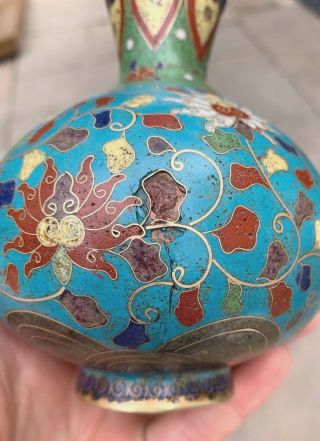 SPLENDID ANTIQUE GILDED CLOISONNE VASE WITH LOTUS FLOWERS 10