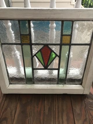 Antique Vintage Leaded Stained Glass Window Panel 19 “ X 21”