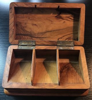 19th C Jerusalem Olive Wood Stamp Box With Written Message d.  1888 Judaica 2