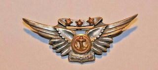 Ww2,  Usn Air Crew Wings,  2 " Wide,  Made By N.  S.  Meyer,  With 3 Stars,