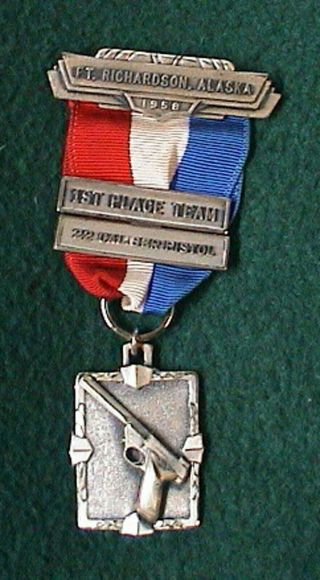 1959 Us Army Ft.  Richardson,  Alaska 1st Team.  22 Caliber Pistol Shooting Medal