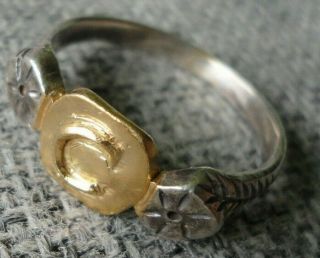 Antique Ancient Roman Gold Silver Ring Inscribed Latin Letter C