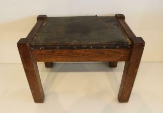 Antique Mission Oak Foot Stool W/ Leather Top Missions Arts & Crafts Stool