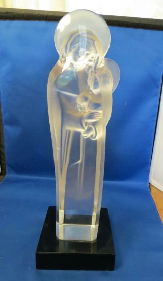 Signed Lalique Madonna With Child Lead Crystal Statue,