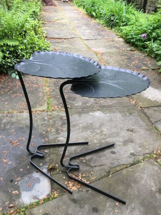 Vintage SALTERINI Lily Pad set 2 Nesting Tables Iron Mid Century Modern Garden 4